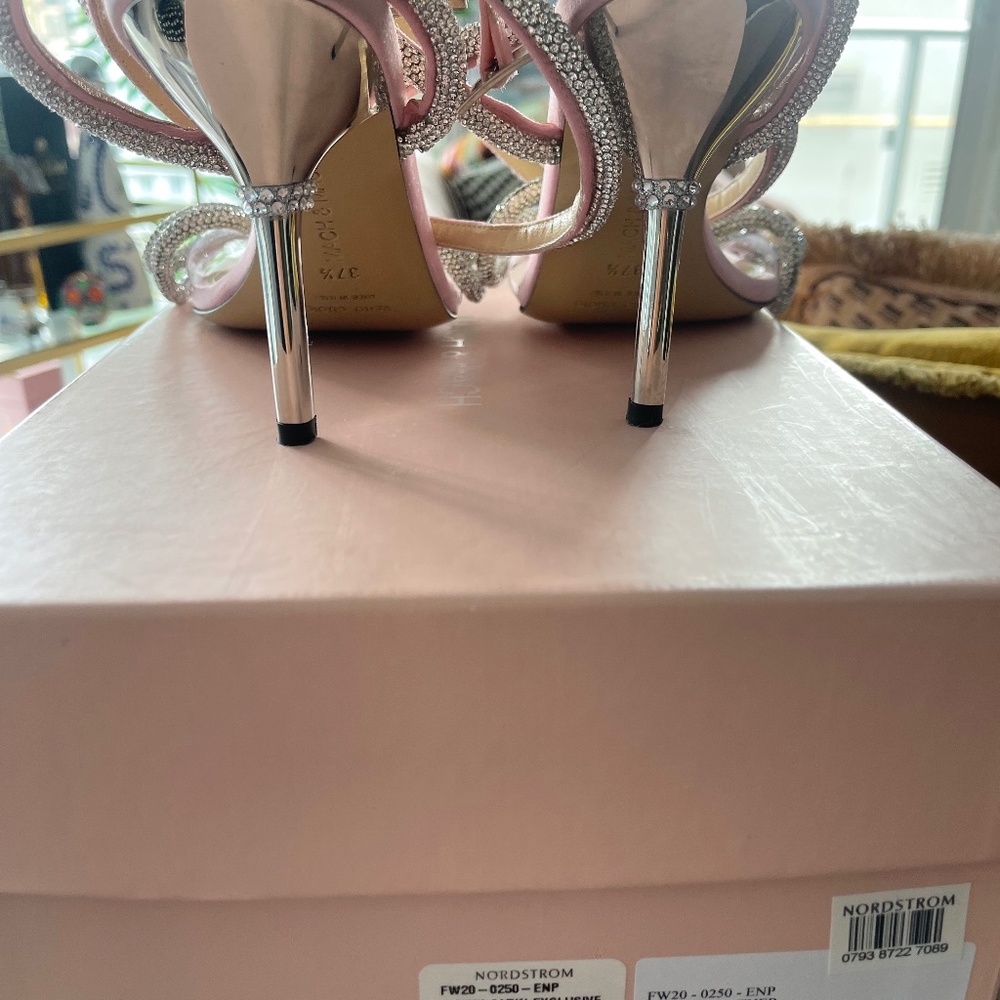 Mach & Mach Pink Double Crystal Bow Square Toe Sandal Size 37.5 - Picture 6 of 6
